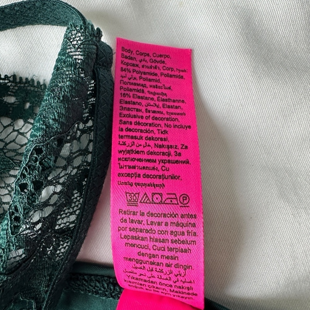 LA SENZA BABYDOLL CAMI TOP WOMENS M DARK GREEN SHEER LACE BRA SEXY LINGERIE - Picture 14 of 15